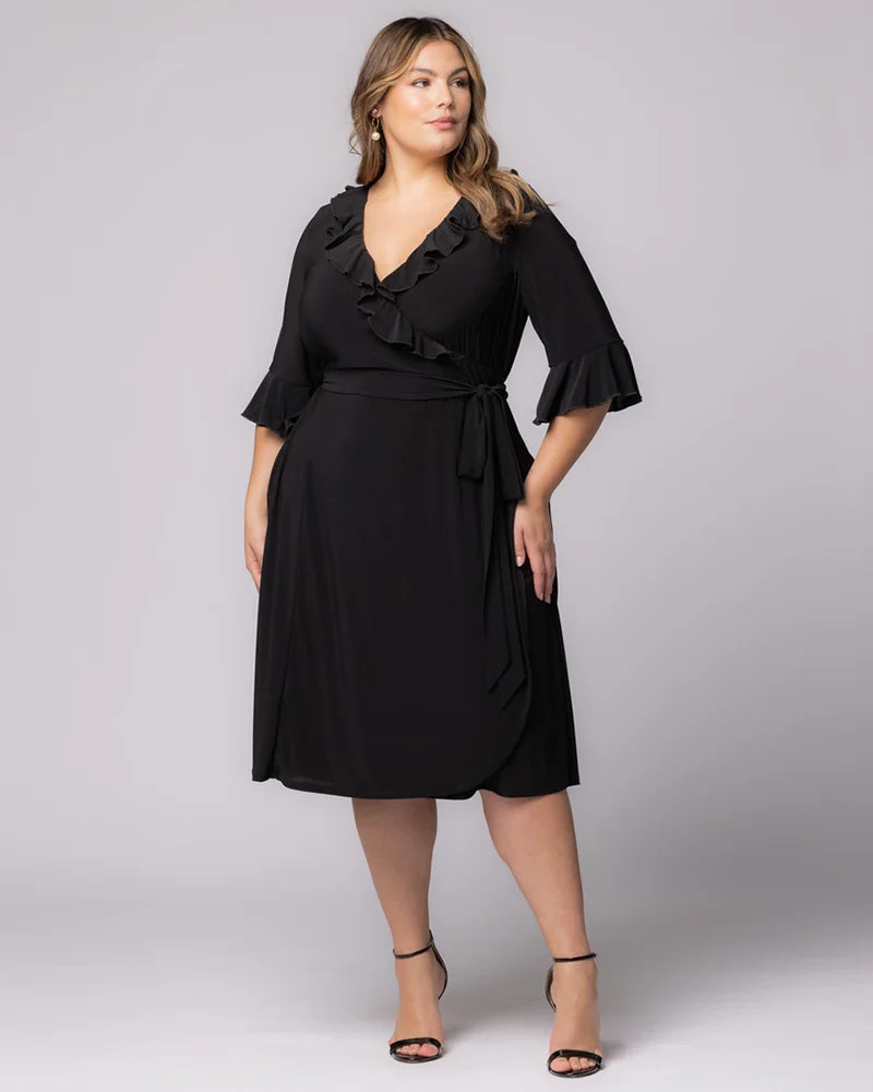 Plus size dresses with supportive linings feel great -Dress for romantic dinners-Barcelona Midi Wrap Dress