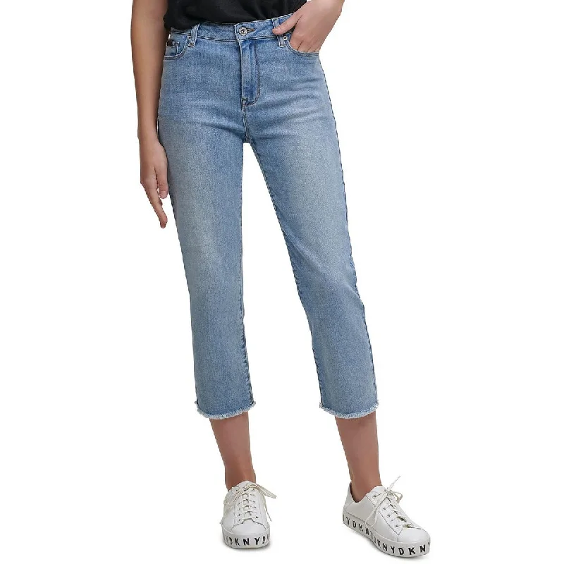 Holiday Jeans for Festive -Denim jeans for night out-DKNY Jeans Womens Rivington Frayed Hem Denim Cropped Jeans