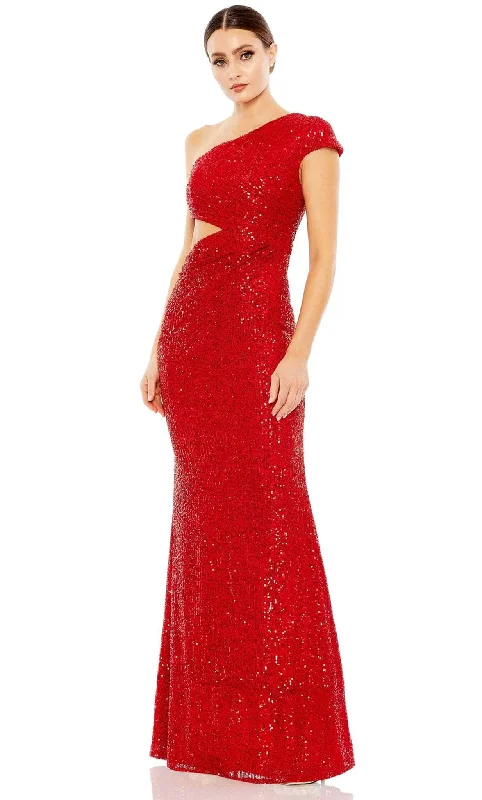 Plus size dresses featuring mesh overlays feel chic -Dress for museum visits-Ieena Duggal 42022 - Sequined Single Cap Sleeve Prom Gown