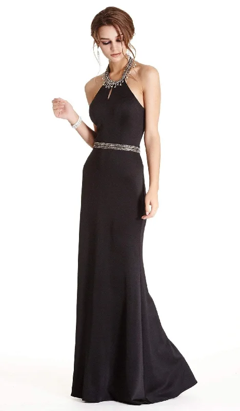 Plus size dresses with fit-and-flare shapes flatter -Dress for elegant looks-Aspeed Design - Embellished Halter Neck Sheath Evening Dress