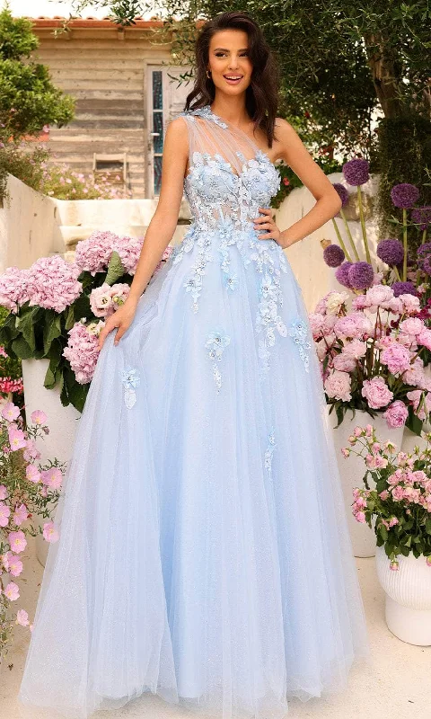 Plus size dresses with matte finishes stay subtle -Dress with lace-Amarra 88841 - 3D Floral Embellished One-Sleeve Prom Dress