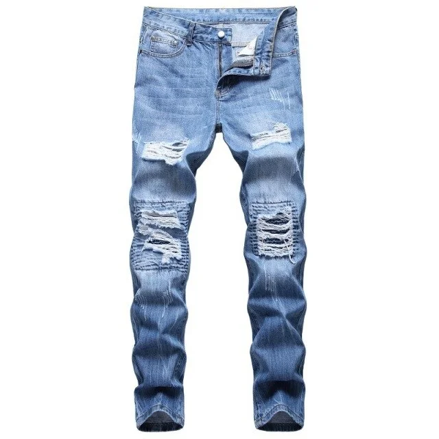 Wedding Jeans for Casual -Denim jeans for weekend getaways-Hip Hop Style Ripped Hole Punk Jeans Moto Bike Designer Denim for Men