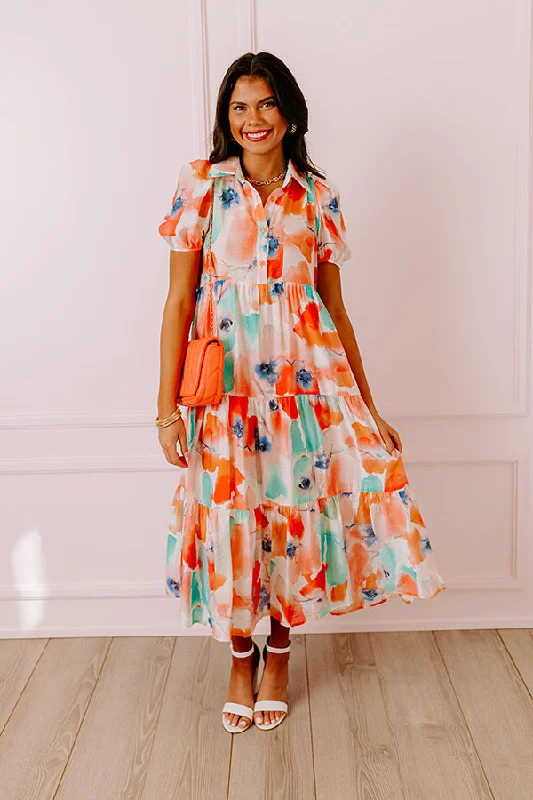 Plus size dresses in soft fabrics feel cozy -Dress for streetwear-Graceful Moment Floral Midi in Coral