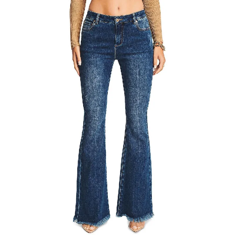 Cropped Jeans for Summer Look -Denim jeans for work-Retrofete Womens Laurel Distressed Stretch Flare Jeans