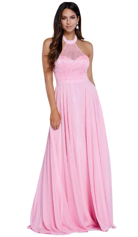 Plus size dresses featuring boho vibes are chic -Dress for young women-Nox Anabel - 8233 Halter Illusion Laced Bodice Long Evening Gown