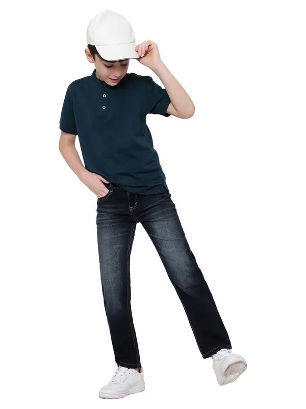 Studded Jeans for Punk -Denim jeans with cuffed ankles-Octave Boys Mid Rise Clean Look Light Fade Stretchable Jeans