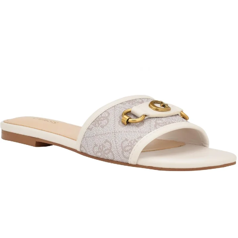 Stylish sandals for women with thick straps and chic buckle details for casual outfits-Guess Womens Faux Leather Slip On Slide Sandals