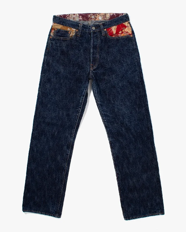 Faded Jeans for Laid-back -Denim jeans with patches-Japanese Repro Selvedge Denim Jeans, Studio D'Artisan, Floral Lining - 32