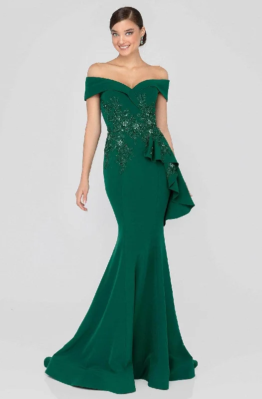 Dress for petite women-Terani Couture 1911M9339 - Draped Peplum Evening Gown