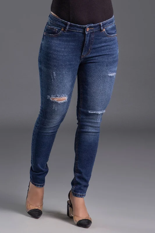 Graduation Jeans for Milestone -Denim jeans for smart casual outfits-Mid Rise Stretchable Ripped Jeans (Yale Blue) ( INDIE POP )