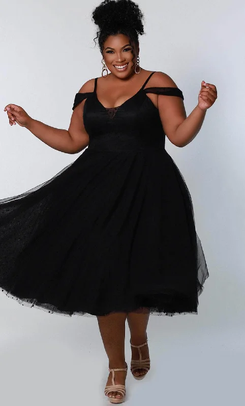 Plus size dresses with bold cuts make statements -Dress for red carpet-Sydney's Closet CE2208 - Cold Shoulder A-line Knee-Length Dress