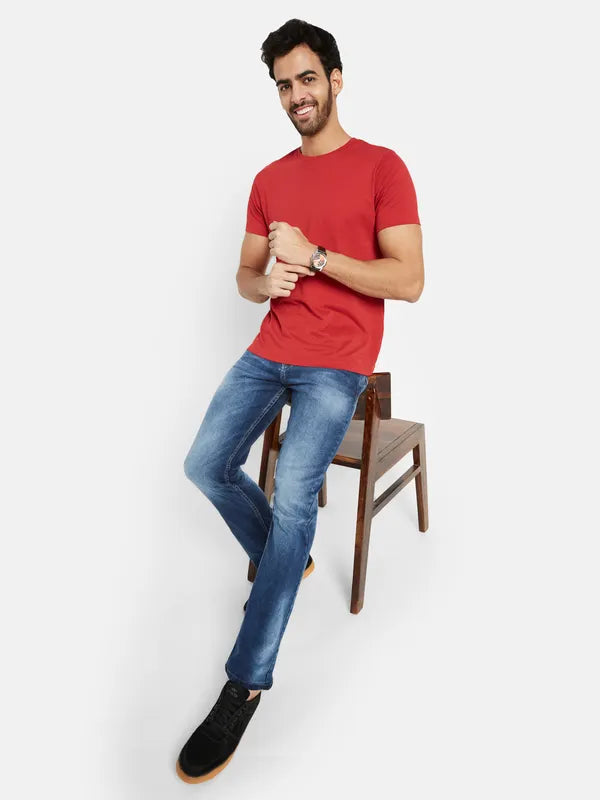 Blue Jeans for Everyday Wear -Denim jeans for men-Octave Men Mid-Rise Clean Look Whiskers Chevrons Heavy Fade Cotton Jeans