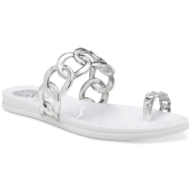 Comfortable sandals for women with cushioned soles and adjustable straps-Vince Camuto Womens Emagenta Chain Toe Loop Jelly Sandals