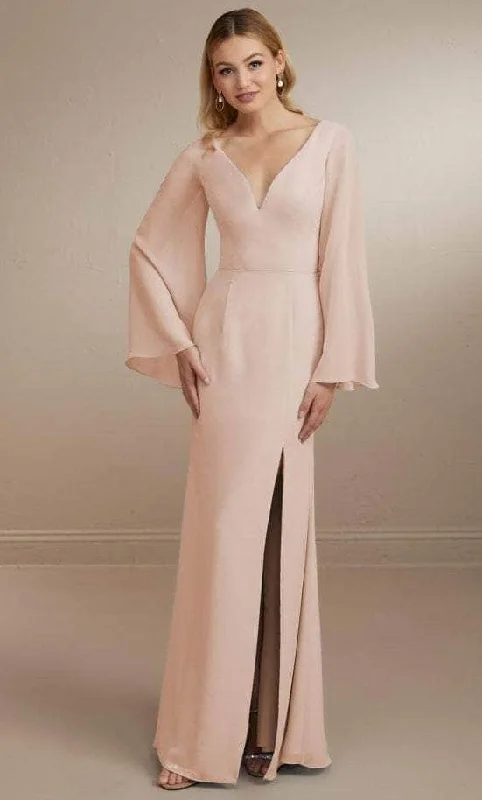 Plus size dresses with durable weaves endure wear -Dress with V-neck-Christina Wu Celebration 22164 - Flowy Evening Gown with Bell Sleeves