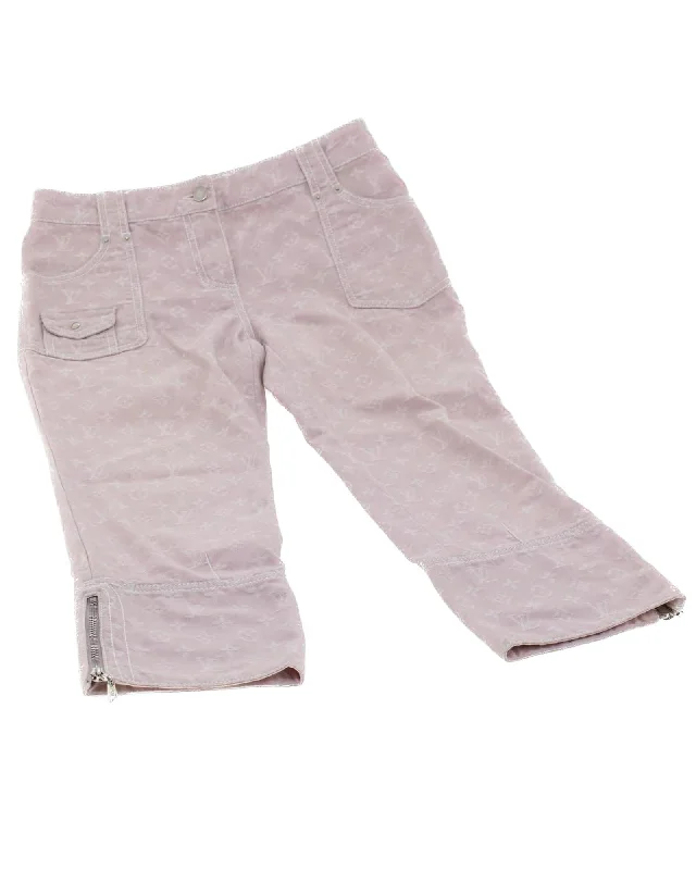 Sustainable Jeans for Eco -Denim jeans for luxury brands-LOUIS VUITTON Monogram Denim Cropped Jeans Pink