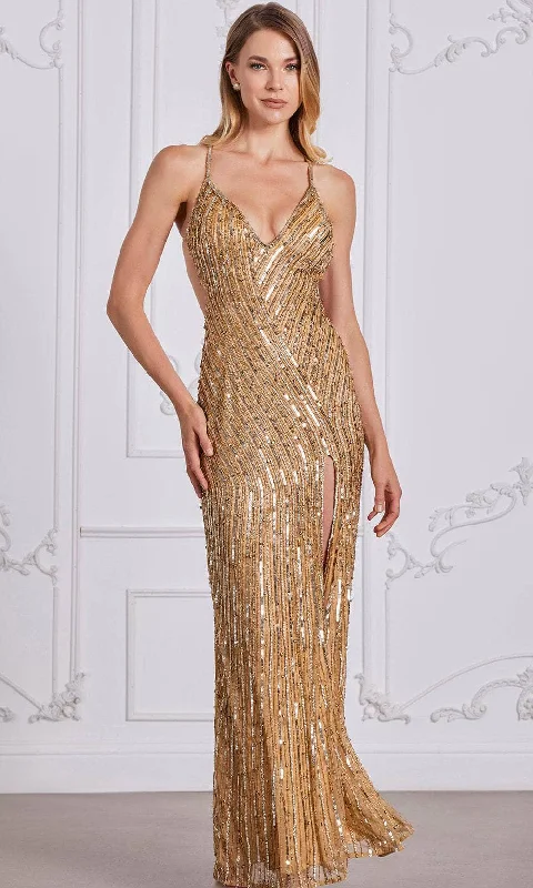 Plus size dresses featuring fringe accents feel bold -Dress for K-pop fashion-SCALA 80136 - V-Neck Sequined Prom Gown