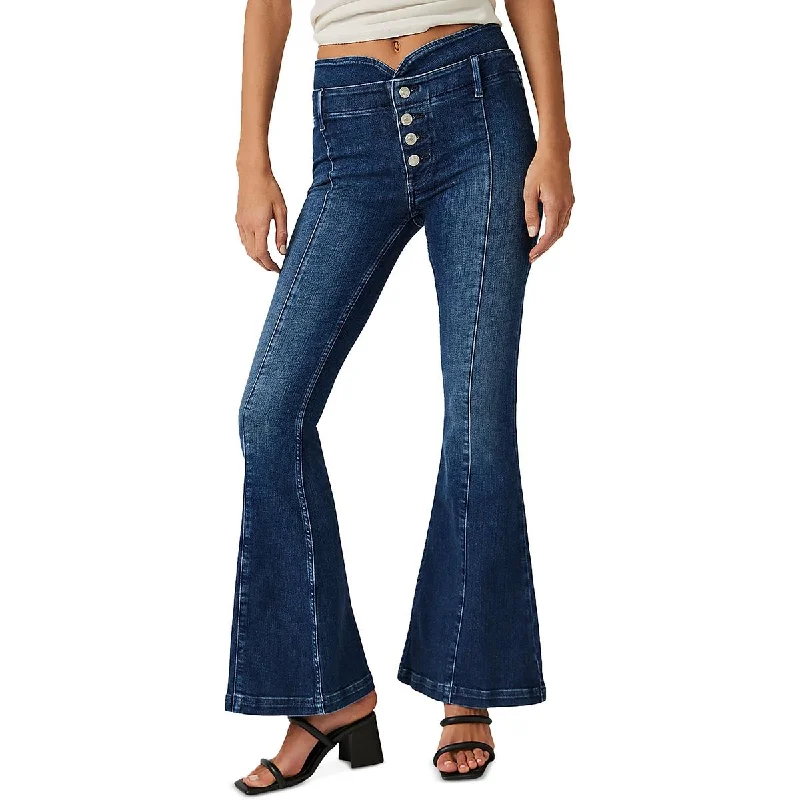 Decorated Back Pocket Jeans for Style -Denim jeans for casual wear-We The Free Womens Mid-Rise Faded Flare Jeans