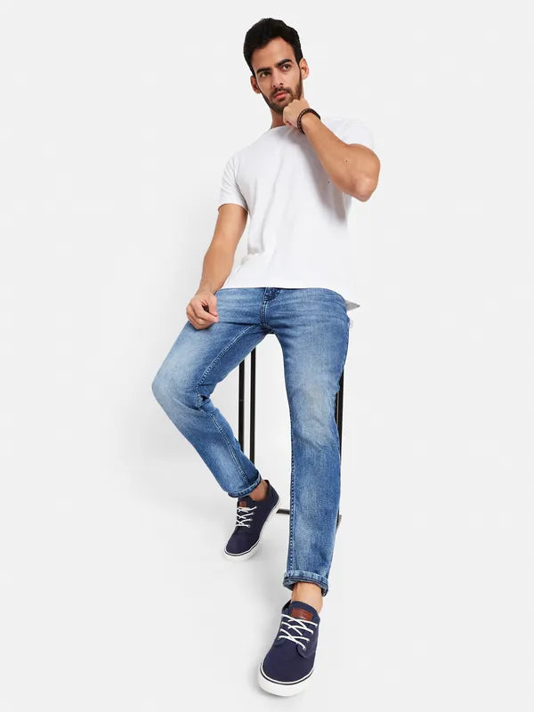 Ripped Jeans for Trendy Look -Denim jeans for short men-Octave Men Mid Rise Skinny Fit Clean Look Heavy Fade Stretchable Jeans