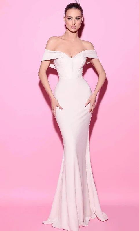 Plus size dresses for festive events shine loud -Dress for 1920s theme-Tarik Ediz 54021 - Off Shoulder Crepe Evening Gown