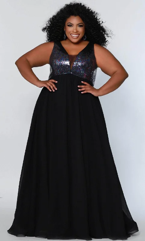 Plus size dresses with soft skirts feel light -Dress for fashion shows-Sydney's Closet CE2205 - V-Neck Sleeveless Evening Gown