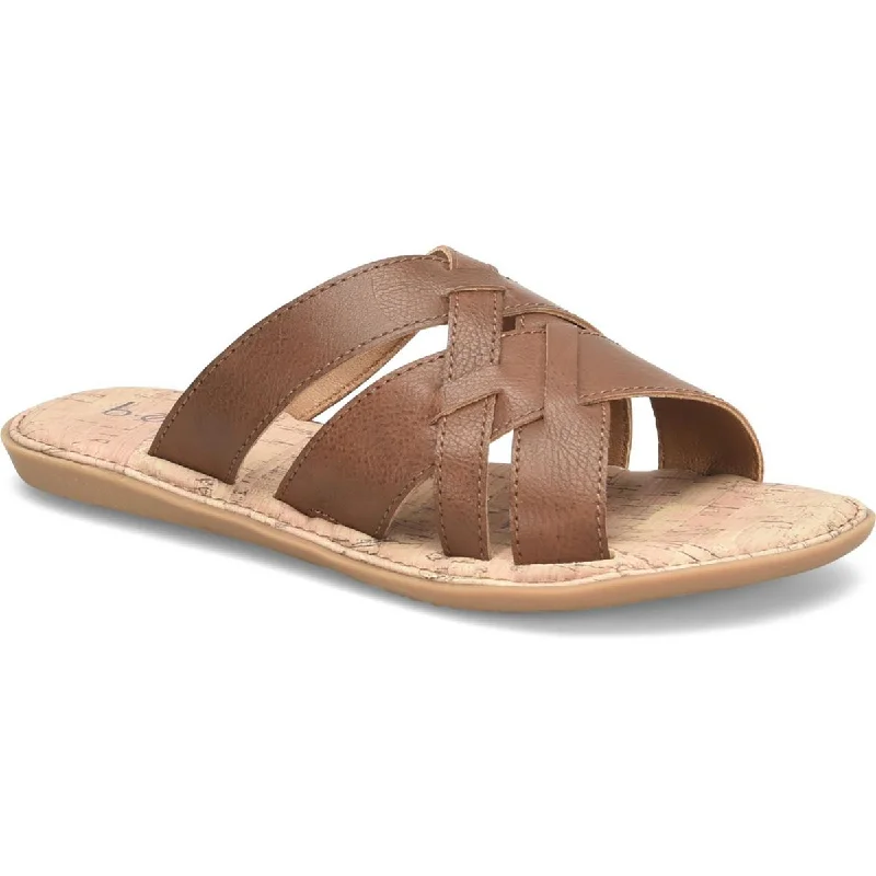 Comfortable sandals for women with arch support and memory foam insoles-B.O.C. Womens Mona Faux Leather Strappy Slide Sandals