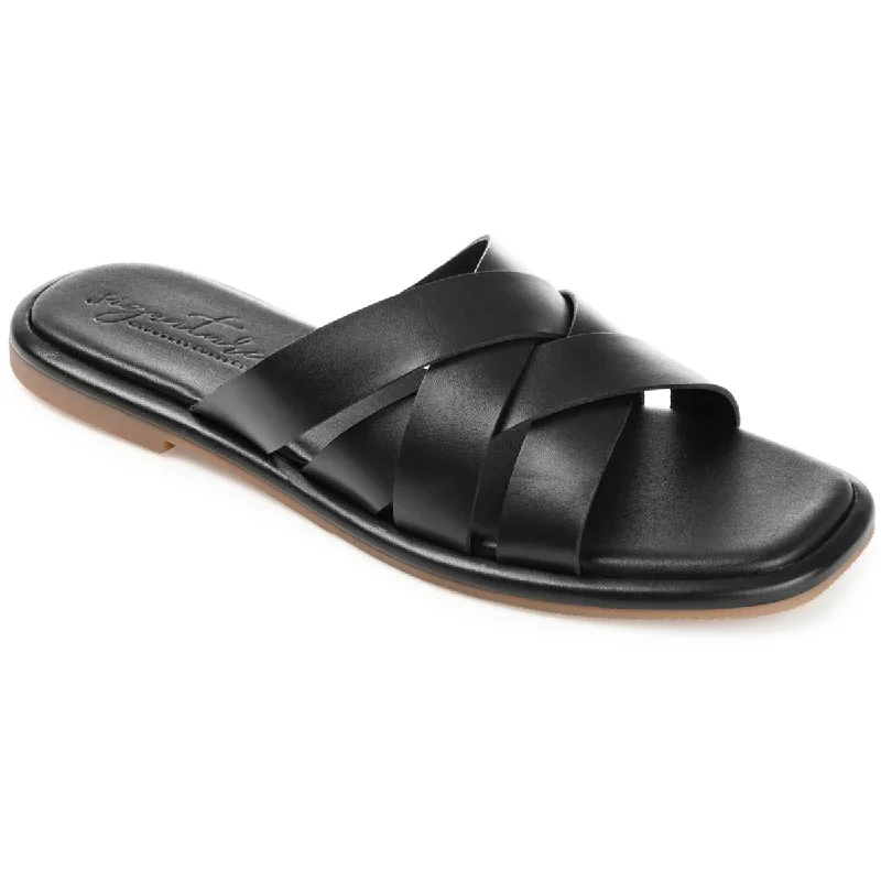 Comfortable sandals for women with elastic straps and lightweight construction for ease-Journee Signature Womens Parker Leather Square Toe Slide Sandals