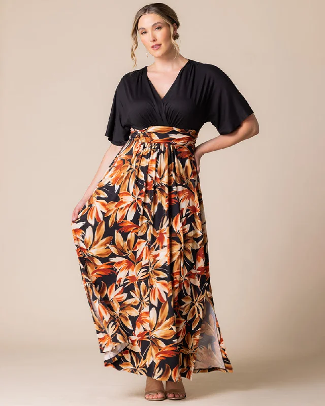 Plus size dresses featuring chiffon layers feel airy -Dress with floral print-Havana Colorblocked Maxi Dress - Sale!