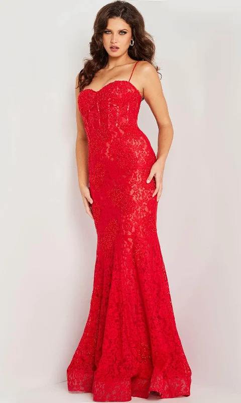 Plus size dresses with fit-and-flare shapes flatter -Dress for date night-Jovani 07499 - Bustier Lace Mermaid Prom Dress