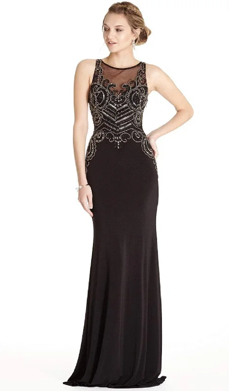 Plus size dresses with lightweight materials feel easy -Dress for vintage look-Aspeed Design - Embellished Halter Sheath Evening Dress