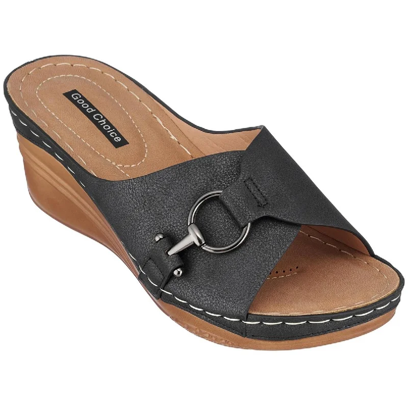 Outdoor sandals for men with durable rubber sole and adjustable straps-Good Choice Womens Bay Faux Leather Slip On Wedge Sandals