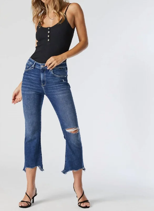 Mini Shorts Jeans for Youthful -Denim jeans with slim fit-Anika Cropped Flare Jeans In Dark Ripped La Vintage