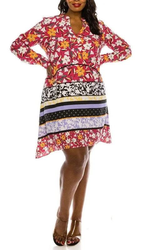 Plus size dresses with high necklines look refined -Dress with empire waist-J Taylor - 1317M Floral Print Long Sleeve A-line Dress