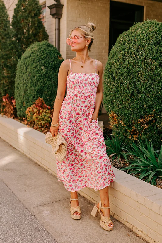 Plus size dresses with shiny threads reflect light -Dress for baby showers-Smiles and Sunshine Floral Maxi in Ivory