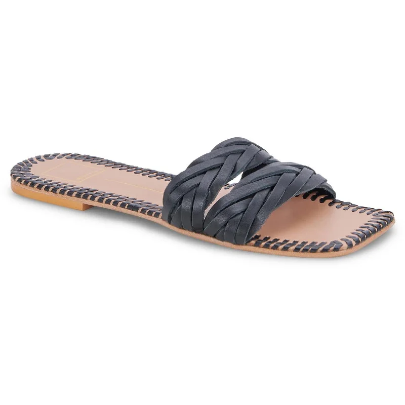 Comfortable sandals for women with Velcro straps and cushioned sole for everyday wear-Dolce Vita Womens AVANNA Leather Slip On Slide Sandals