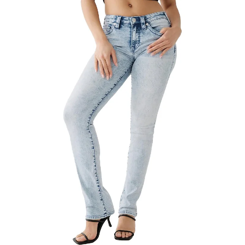 Back Pocket Jeans for Design -Denim jeans with ankle length-True Religion Womens Billie Mid-Rise Light Wash Straight Leg Jeans