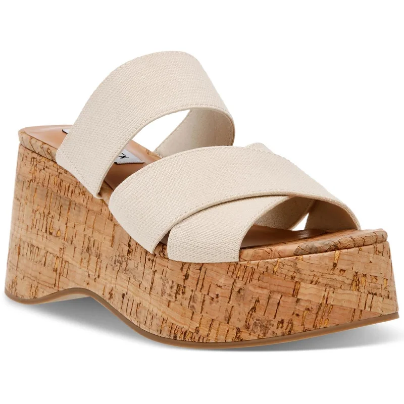 Casual sandals for women with flat soles and classic leather straps for style-Steve Madden Womens Deo Cork Slip On Platform Sandals