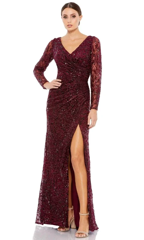 Chic plus size dresses for evenings drape perfectly -Dress with maxi length-Mac Duggal - 12412 Long Sleeve Sequined Dress