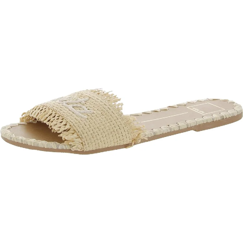 Stylish sandals for men with leather straps and trendy buckle design for versatile looks-Dolce Vita Womens CAMINO Leather Raffia Slide Sandals