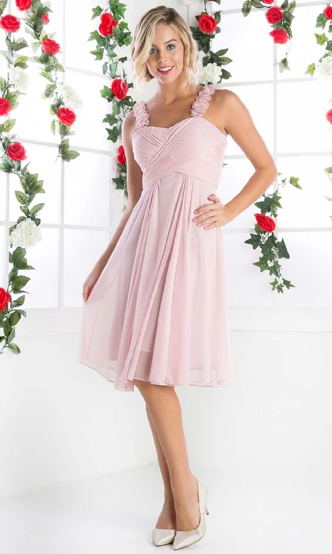 Plus size dresses for power dressing empower daily -Dress for royal events-Cinderella Divine - 3801 Floral Strap Empire Waist A-Line Short Dress