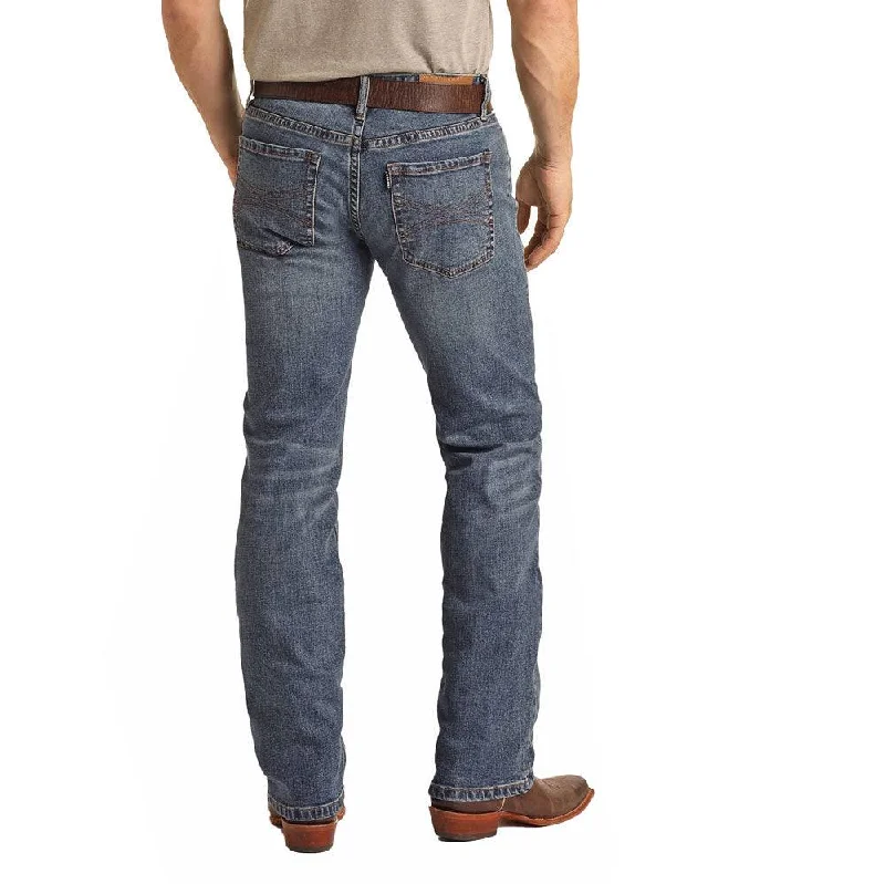 Button Fly Jeans for Traditional -Denim jeans with faded effect-"Medium Wash" Hooey Revolver Slim Straight Jeans