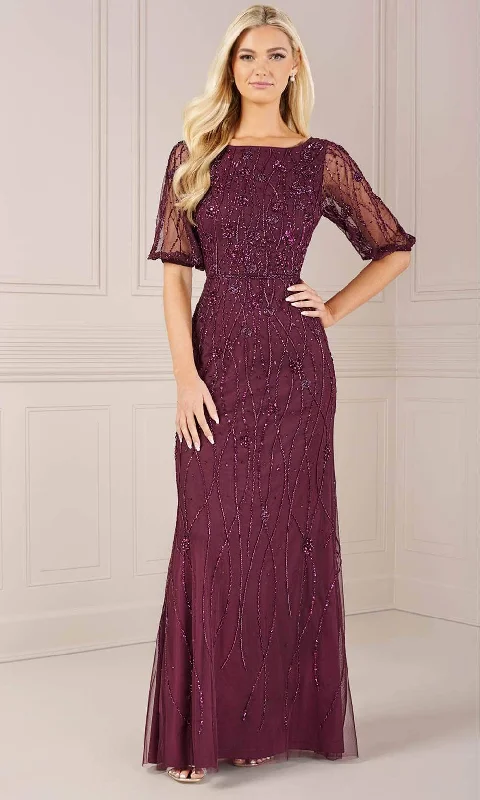 Plus size dresses with scalloped hems feel delicate -Dress for bohemian style-Adrianna Papell Platinum 40443 - Quarter Sleeve Beaded Evening Dress