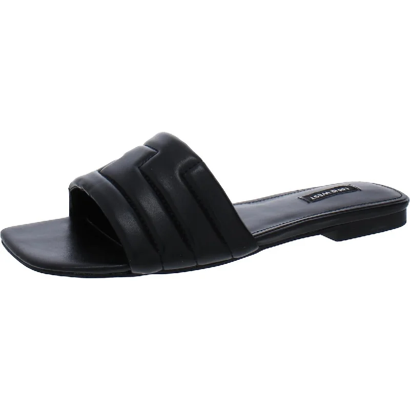 Fashionable sandals for men with canvas material and slip-resistant soles for durability-Nine West Womens Faux Leather Peep-Toe Slide Sandals