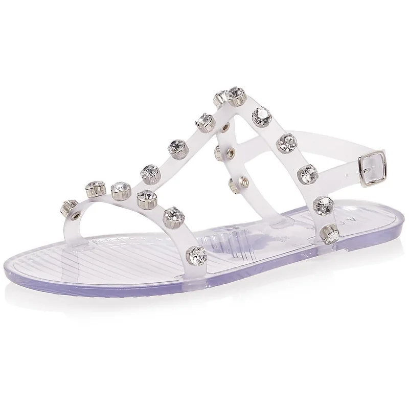 Comfortable sandals for women with extra padding and wide fit options-Aqua Womens Rhinestone Plastic Strappy Sandals