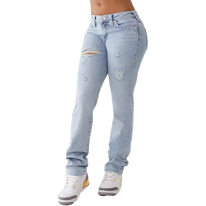 Weekend Jeans for Lazy -Denim jeans for blazers-True Religion Womens Billie Mid-Rise Destroyed Straight Leg Jeans