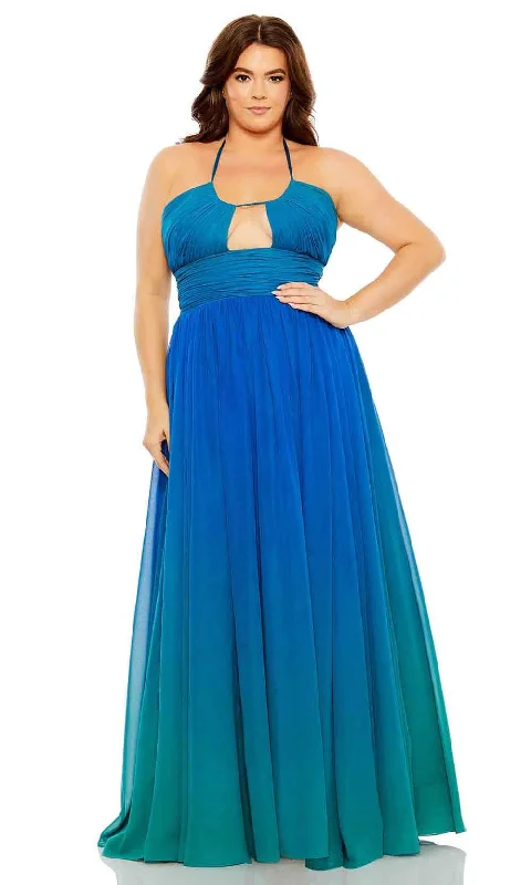 Plus size dresses featuring textured weaves add interest -Dress for evening events-Mac Duggal 77017 - Sleeveless Ruched Plus Size Prom Long Dress