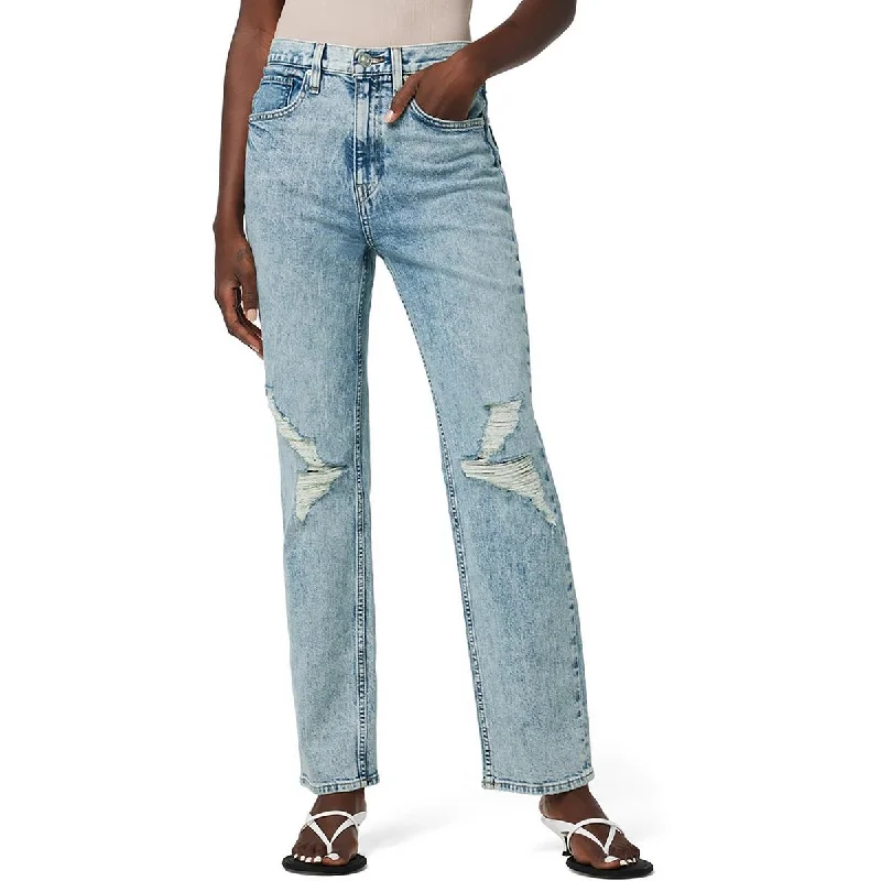 Mini Shorts Jeans for Youthful -Denim jeans with slim fit-Hudson Womens Jade High Rise Distressed Straight Leg Jeans