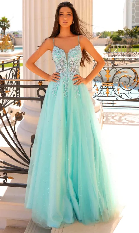 Plus size dresses with soft cotton feel comfy -Dress with sheer fabric-Clarisse 810969 - Beaded V-Back Prom Gown