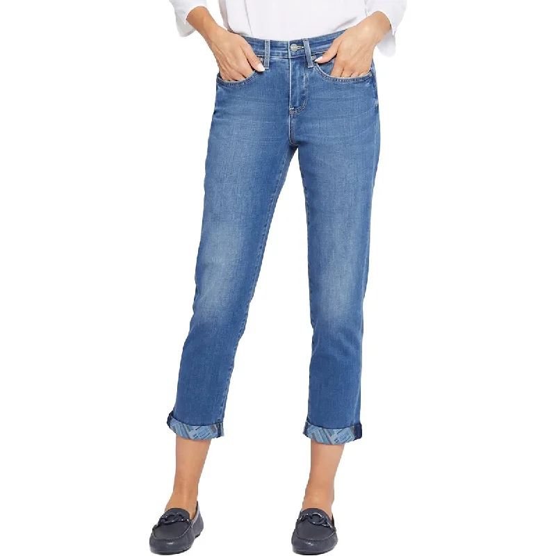 Carpenter Jeans for Function -Denim jeans with flare legs-NYDJ Womens Girlfriend Mid-Rise Printed Cuff Straight Leg Jeans