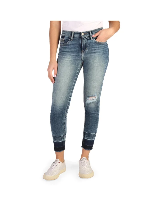 School Jeans for Uniform -Denim jeans for layering outfits-Calvin Klein Women's Mid Rise Skinny Distressed Jegging Jeans