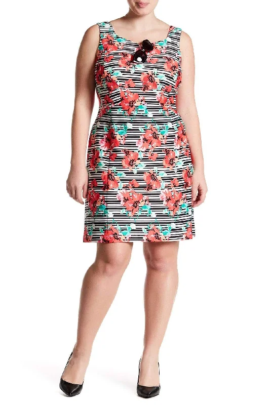 Plus size dresses featuring fringe accents feel bold -Dress for K-pop fashion-Adrianna Papell - AP1D100873 Floral Striped Sheath Cocktail Dress